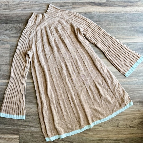 Anthropologie Arseneau Ribbed Sweater Dress Camel Teal Trim Size M - Picture 11 of 11